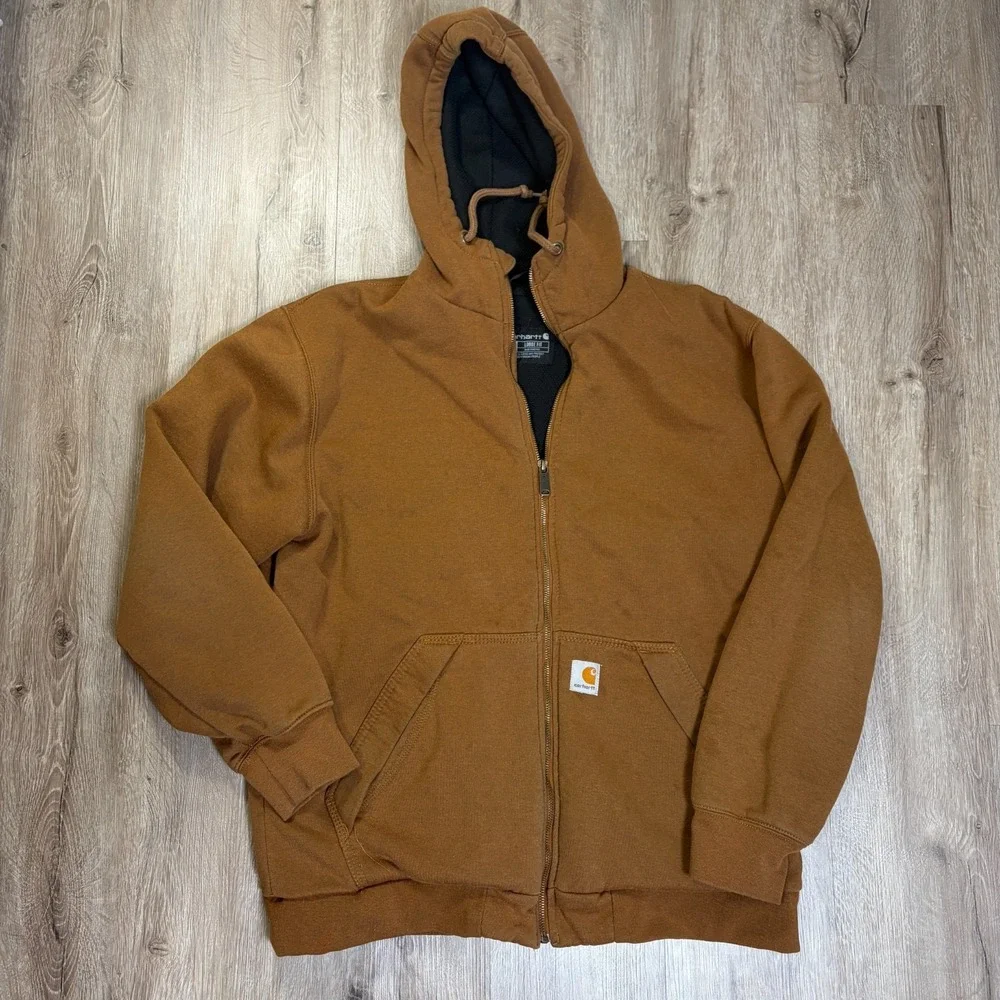 Carhartt Thermal Lined Hoodie Brown Large Loose Fit Full Zip 104078